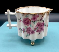 Antique Hand Painted Demitasse Creamer Footed Cherry Blossoms Fun