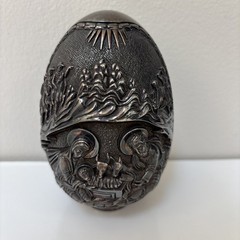 Large Vintage Greece Silver 995 Religious Egg Sculpture Icon Relief 690g
