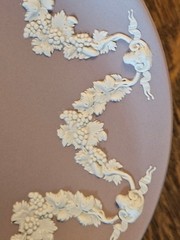 Wedgwood Lilac Jasper Compote or Footed Dish, Rams Heads and Grape Swags 6″ Dia.
