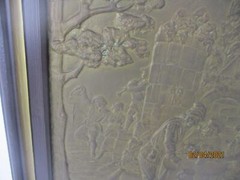 Hammered Copper Framed Wood Ornate Wall Decor Plaque Bas Relief Lovely Breughel