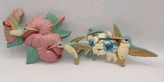 Vintage Burwood Hummingbird 2 Pc Wall Hanging Plaque Made In USA