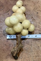Vintage Alabaster Stone Grape Cluster w/ Wood Stem • Marble • Italy