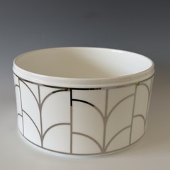 Tiffany & Co. LARGE Bowl 9.75″ #13684 Bone China Art Deco White & Gold SEE VIDEO