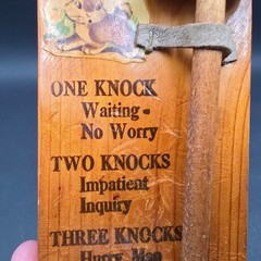 Vintage Wood Bathroom Door Knocker Mallet Novelty Ironton Ohio Made in USA Bunny