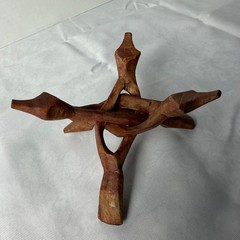 Hand Carved Interlocking Wood Folding Display Stand Small Tripod Puzzle Stand