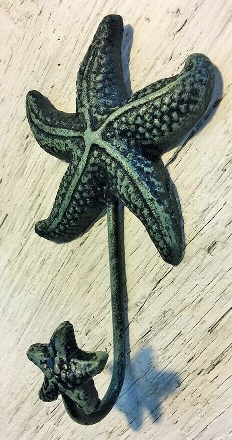 ANTIQUE BLUE GRAY STARFISH Decorative Wall Hook star fish seashell beach 6″ in