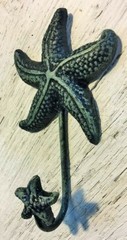 ANTIQUE BLUE GRAY STARFISH Decorative Wall Hook star fish seashell beach 6″ in