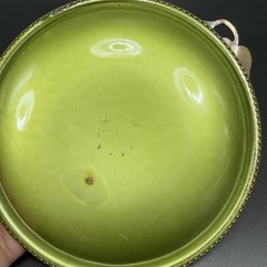 Evans Hand Enameled Copper Metal Green Dish Brass Trim Leave 4.5inch Plate Dish