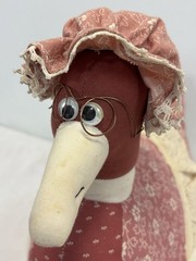 Vtg Handmade Stuffed Plush Mother Goose Bird Weighted Farmhouse Doorstop 13″