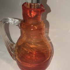 Vintage Glass Cruet Bottle W/ Stopper MCM Orange Pretty Empoli Fun