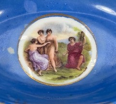VTG La Chateau Porcelain Trinket Dish Metal Bronze Mount Victorian Scene