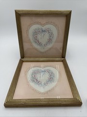 VTG Home Interiors Homco Pink Floral Heart Framed Wall Art Print Set of Two