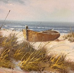 Vintage oil painting. Classic seascape by A. Callas.Carolina dunes. 24″ X 36″.