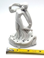 Antique Porcelain Nude Lady Hat Pin Holder Germany Art Deco Figurine 4.25”