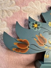 Vintage Norwegian Nordic Blue Rosemaling Wood Candle Holder Candelabra Folk Art