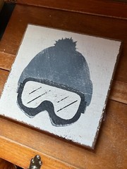 Seven Anchor Designs Made in USA Thick White Painted w Gray Ski Hat & Black Mask