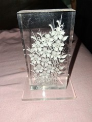 Purk Signed Vintage Hand Etched Lucite or Acrylic sunflowers..