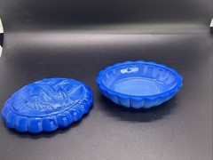 Vintage Peace Doves Akro Agate Slag Blue Swirl Trinket Glass Dish