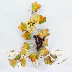 Vintage Italian Tole Metal Bunch Grape Wall Sconce Candleholder 2 Arm