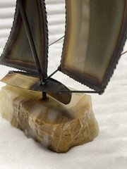 Vintage Silver Sail Boat Sculpture SIGNED Onyx Stone Base John DeMott