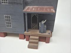 Country Crafts by C Henson Americana Collectible Wooden House Blue with Red Roof