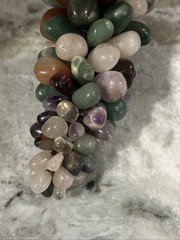 Stone Grape Cluster Leaf Polished Rose Quartz Jade Agate Multicolor VTG 6.50” In
