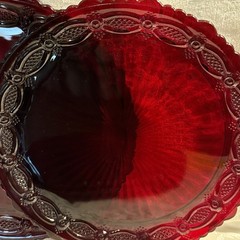 Vintage Avon Glass Dinner Plate Ruby Red 1876 Cape Cod 10.5″ Set Of 4