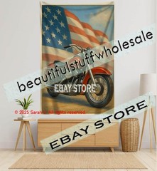 Motorcycle tapestry patriotic americana living room print 39X59 in