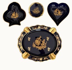 Vintage Limoges France Cobalt Blue Gold Porcelain Ashtray Courting Trinket Dish