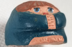 Lot of 3 Whimsical Polychrome Pottery Caganers two Signed made in Spain