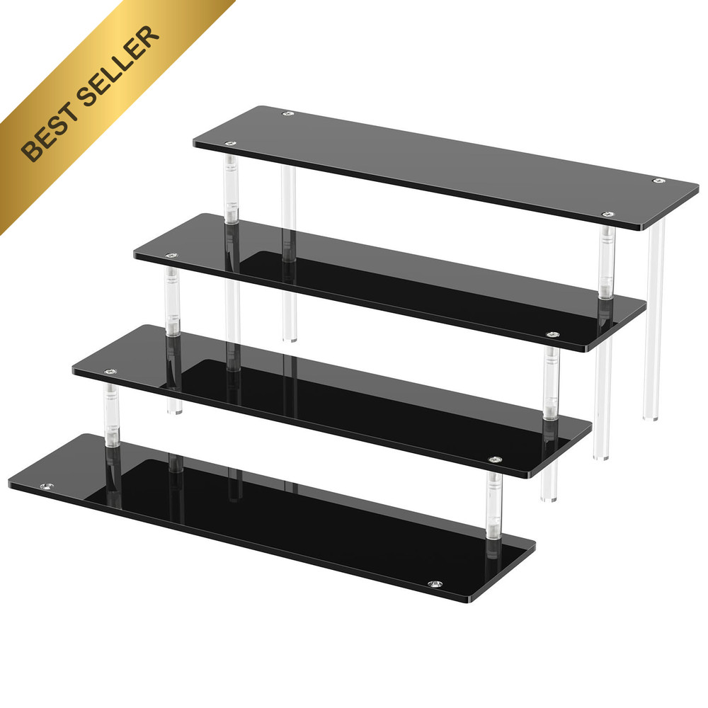4 Tier Acrylic Display Risers Black Cupcake Perfume Figure Display Stand Shelf