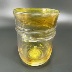 1984 Hand Blown Art Glass Single Tumbler Cup Yellow Opalescent Signed Jalitha