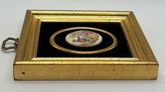 Vtg B&S Creations, NY Handpainted Porcelain Cameo Gold Frame Plaque 5.5×4.75”