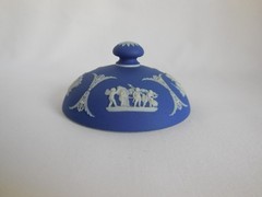 Antique Wedgwood (only) Blue Dip Jasperware & Silver Plate 6″ Tall Tobacco Jar