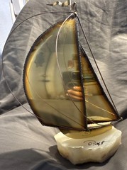 Vintage Mid Century Brass Sailing Yacht Mounted On Onyz Signed by Don DeMott