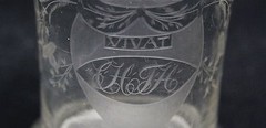 antique 18th C engraved Wedding Beaker glass, initials C.H & T.H and VIVAT 1787
