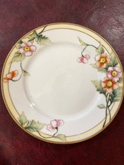 Set 7 Nippon Hand Painted 7.5” Dessert/Salad Plates Flowers Gold Detail 1900’s