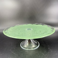 Anthropologie Cake Stand Footed Dish Flash Green Top Clear Bottom Cake Dish
