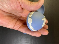 Wedgwood 1970’s Blue Jasperware Egg Trinket Boxes Set of 2