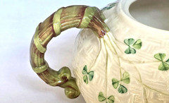 Belleek Shamrock Basketweave Teapot 8.5″ Ireland Parian China Mint