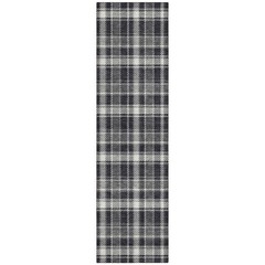 8′ Runner Black Gray and White Plaid Washable Non Skid Indoor Outdoor Rug
