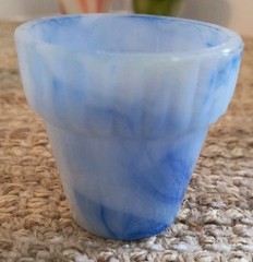 4 Vintage Akro Agate Slag Glass Mini Flower Pots 2-3/8”