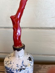 Faux Red Coral Specimen in Blue & White Floral Small Vase in Chinoiserie Chic St