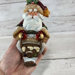 Stocking Holder Folk Art SANTA CLAUS Heavy 1.8lbs Gold Star Sleigh Free Shipping