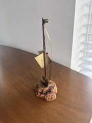 SIGNED DEMOTT NAUTICAL SAILBOAT SCULPTURE CALIFORNIA USA WOOD BRASS 9 in