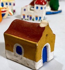 Ceramic Mini Greek Village (8) Houses Church Boat Handmade Hand-Painted