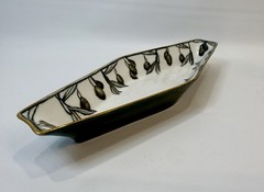 Vintage Limoges France Hand Painted Olive Tray, Gold Trim: Signed, EUC