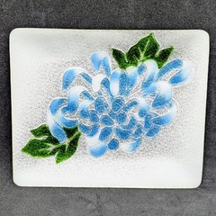 Vintage Mid-Century Modern Enamel On Copper Dish Trinket Peony Flower Floral Blu