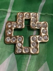Givenchy Rhinestone Gold Cross Brooch Vintage Used