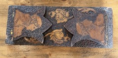 Tramp Art Pyrography Carved Portable Bookshelf Art Nouveau Victorian Style